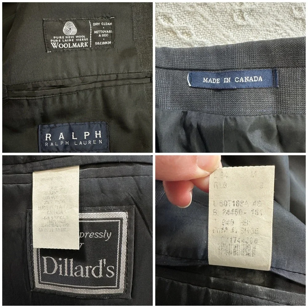 VTG 90s Ralph Lauren Wool Suit Set‎ 48R 43x31 Gray Glen Plaid Power Suit Canada